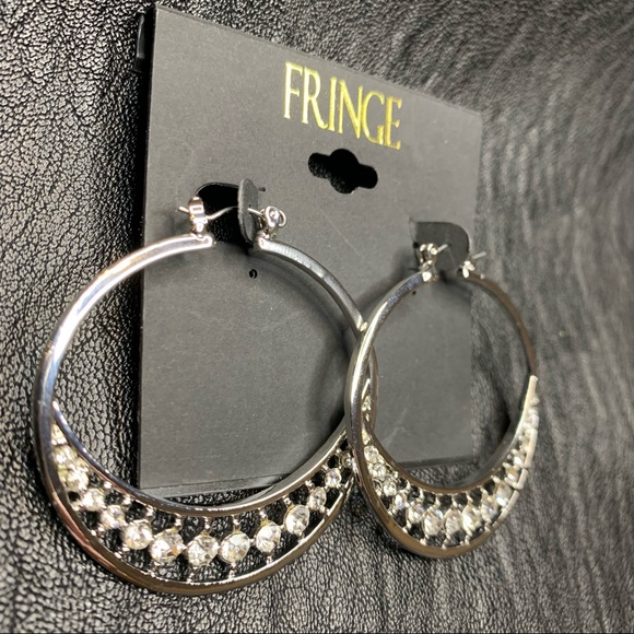 FRINGE Silver Rhinestone Hoop Earrings - Picture 2 of 3